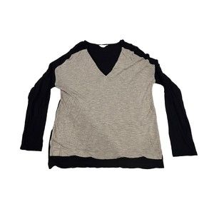 Madewell Shirt Size Small Black Tan Split Hem V-Neck Tee Top Blouse Viscose Soft